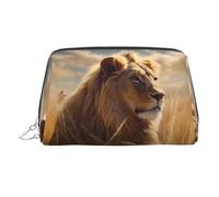 FZQVSLCM Travel Makeup Bag,Waterproof Makeup Bag for Purse, Leather Toiletry Bag for Women Cosmetic Bag Organizer Prairie lion Makeup Pouch with Zipper Make Up Bags for Travelling, Silver, One Size