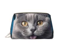 FZQVSLCM Travel Makeup Bag,Waterproof Makeup Bag for Purse, Leather Toiletry Bag for Women Cosmetic Bag Organizer Blue cat sticking out tongue Makeup Pouch with Zipper Make Up Bags for Travelling