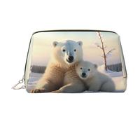 FZQVSLCM Travel Makeup Bag,Waterproof Makeup Bag for Purse, Leather Toiletry Bag for Women Cosmetic Bag Organizer Cute Polar Bears Makeup Pouch with Zipper Make Up Bags for Travelling, Gold, One Size