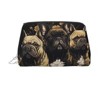 FZQVSLCM Travel Makeup Bag,Waterproof Makeup Bag for Purse, Leather Toiletry Bag for Women Cosmetic Bag Organizer Three French Bulldogs Makeup Pouch with Zipper Make Up Bags for Travelling, Silver
