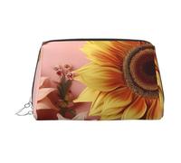 FZQVSLCM Travel Makeup Bag,Waterproof Makeup Bag for Purse, Leather Toiletry Bag for Women Cosmetic Bag Organizer Big sunflower Makeup Pouch with Zipper Make Up Bags for Travelling, Silver, One Size