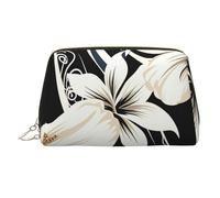 FZQVSLCM Travel Makeup Bag,Waterproof Makeup Bag for Purse, Leather Toiletry Bag for Women Cosmetic Bag Organizer Black and white hawaiian flowers Makeup Pouch with Zipper Make Up Bags for Travelling