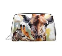 FZQVSLCM Travel Makeup Bag,Waterproof Makeup Bag for Purse, Leather Toiletry Bag for Women Cosmetic Bag Organizer Watercolor Deer Giraffe Makeup Pouch with Zipper Make Up Bags for Travelling, Silver