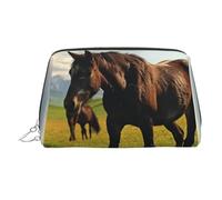 FZQVSLCM Travel Makeup Bag,Waterproof Makeup Bag for Purse, Leather Toiletry Bag for Women Cosmetic Bag Organizer Grazing wild horses Makeup Pouch with Zipper Make Up Bags for Travelling, Silver, One
