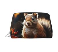 FZQVSLCM Travel Makeup Bag,Waterproof Makeup Bag for Purse, Leather Toiletry Bag for Women Cosmetic Bag Organizer Squirrel in the Woods Makeup Pouch with Zipper Make Up Bags for Travelling, Silver