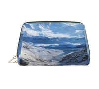 FZQVSLCM Travel Makeup Bag,Waterproof Makeup Bag for Purse, Leather Toiletry Bag for Women Cosmetic Bag Organizer Spectacular snowy mountains Makeup Pouch with Zipper Make Up Bags for Travelling, Gold