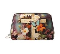 FZQVSLCM Travel Makeup Bag,Waterproof Makeup Bag for Purse, Leather Toiletry Bag for Women Cosmetic Bag Organizer Flower branches on the cross Makeup Pouch with Zipper Make Up Bags for Travelling