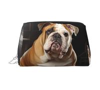 FZQVSLCM Travel Makeup Bag,Waterproof Makeup Bag for Purse, Leather Toiletry Bag for Women Cosmetic Bag Organizer English-Bulldog Makeup Pouch with Zipper Make Up Bags for Travelling, Silver, One Size