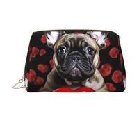 FZQVSLCM Travel Makeup Bag,Waterproof Makeup Bag for Purse, Leather Toiletry Bag for Women Cosmetic Bag Organizer French Bulldog Holding Makeup Pouch with Zipper Make Up Bags for Travelling, Gold, One