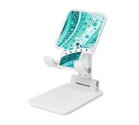 FZQVSLCM Turquoise and White Circle Cell Phone Stand for Desk Angle Height Adjustable Cell Phone Holder Folding Desktop Phone Stand Portable Cellphone Cradle Desktop Dock Compatible with All Phones