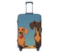 FZQVSLCM Two dachshunds Travel Luggage Cover Elastic Washable Suitcase Protector Anti-scratch Thicken Baggage Covers Fit 18-32 Inch, Black, XL