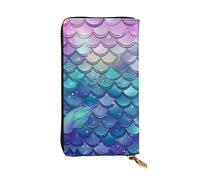 FZQVSLCM Water Lily Mermaid Scales Leather Wallet for Women Long Coin Purse Ultra Slim Credit Cards Holder Bifold Clutch