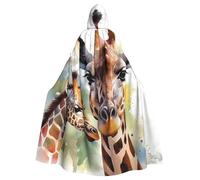 FZQVSLCM Watercolor Deer Giraffe Hooded Cloak for Women Men Halloween Hooded Robe Renaissance Hoodies Cape Cosplay Costumes Black