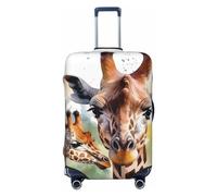FZQVSLCM Watercolor Deer Giraffe Travel Luggage Cover Elastic Washable Suitcase Protector Anti-scratch Thicken Baggage Covers Fit 18-32 Inch, Black, L