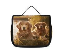 FZQVSWTX Hanging Travel Toiletry Bag for Men And Women,Beautiful Mermaid Tail Printed Polyester Portable Toiletry Organizer, Two Golden Retrievers, 22.5x18.5cm