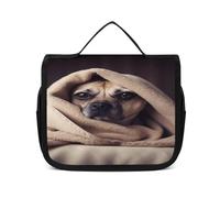 FZQVSWTX Hanging Travel Toiletry Bag for Men And Women,Chocolate Cookie Printed Polyester Portable Toiletry Organizer, dog in a blanket, 22.5x18.5cm