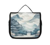 FZQVSWTX Hanging Travel Toiletry Bag for Men And Women,Clean Simple Leaves Printed Polyester Portable Toiletry Organizer, Asian Style Pattern, 22.5x18.5cm
