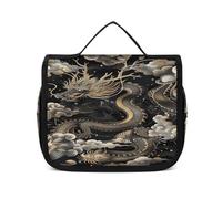 FZQVSWTX Hanging Travel Toiletry Bag for Men And Women,Colorful Abstract Dragonfly Printed Polyester Portable Toiletry Organizer, Black Chinese Dragon, 22.5x18.5cm
