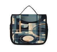 FZQVSWTX Hanging Travel Toiletry Bag for Men And Women,Deer And Cactus Printed Polyester Portable Toiletry Organizer, Blue Tribal Pattern, 22.5x18.5cm