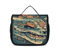 FZQVSWTX Hanging Travel Toiletry Bag for Men And Women,Different Jigsaw Puzzles Printed Polyester Portable Toiletry Organizer, Asian Dragon Skull, 22.5x18.5cm