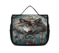FZQVSWTX Hanging Travel Toiletry Bag for Men And Women,Drum Set Printed Polyester Portable Toiletry Organizer, 3D Wolf Dream Catcher, 22.5x18.5cm