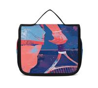 FZQVSWTX Hanging Travel Toiletry Bag for Men And Women,Gingerbread House Printed Polyester Portable Toiletry Organizer, Holding a Tennis Racket, 22.5x18.5cm
