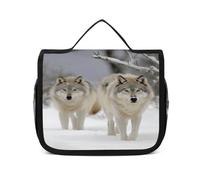 FZQVSWTX Hanging Travel Toiletry Bag for Men And Women,Gingerbread House Printed Polyester Portable Toiletry Organizer, two wolves walking in the snow, 22.5x18.5cm