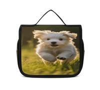 FZQVSWTX Hanging Travel Toiletry Bag for Men And Women,Gold And Black Shapes Printed Polyester Portable Toiletry Organizer, Puppy Crossing the Grass, 22.5x18.5cm
