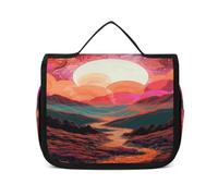 FZQVSWTX Hanging Travel Toiletry Bag for Men And Women,Gray Dress Bunny Printed Polyester Portable Toiletry Organizer, Sun Rising Pictures, 22.5x18.5cm
