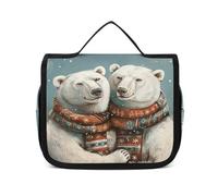 FZQVSWTX Hanging Travel Toiletry Bag for Men And Women,Green Leaves And Flowers Printed Polyester Portable Toiletry Organizer, Two Polar Bears, 22.5x18.5cm