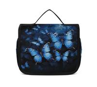 FZQVSWTX Hanging Travel Toiletry Bag for Men And Women,Majestic Tiger Resting on A Rock Printed Polyester Portable Toiletry Organizer, Dark Blue Butterflies, 22.5x18.5cm