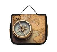 FZQVSWTX Hanging Travel Toiletry Bag for Men And Women,Majestic Tiger Resting on A Rock Printed Polyester Portable Toiletry Organizer, old compass, 22.5x18.5cm