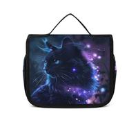 FZQVSWTX Hanging Travel Toiletry Bag for Men And Women,Majestic Tiger Resting on A Rock Printed Polyester Portable Toiletry Organizer, Purple and Blue Fireflies, 22.5x18.5cm
