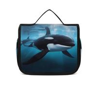 FZQVSWTX Hanging Travel Toiletry Bag for Men And Women,Owl And Yellow Moon Printed Polyester Portable Toiletry Organizer, Killer whale, 22.5x18.5cm