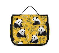 FZQVSWTX Hanging Travel Toiletry Bag for Men And Women,Pirate Ship in The Sunset Printed Polyester Portable Toiletry Organizer, Panda on yellow background, 22.5x18.5cm
