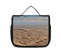 FZQVSWTX Hanging Travel Toiletry Bag for Men And Women,Sitting on A Branch Printed Polyester Portable Toiletry Organizer, Heart Shape on the Beach, 22.5x18.5cm