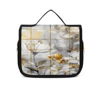 FZQVSWTX Hanging Travel Toiletry Bag for Men And Women,With Gray Texture Printed Polyester Portable Toiletry Organizer, Beige Flower Bud Pattern, 22.5x18.5cm