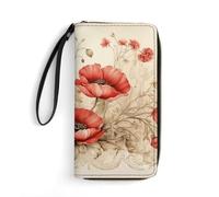 FZQVSWTX Leather Womens Wallet Wristlet,Complex Patterns Printed Large Capacity Clutch Credit Card Holder Purse, Poppies and Lace, 19.7x10.5cm