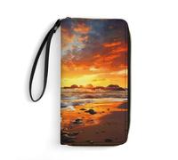 FZQVSWTX Leather Womens Wallet Wristlet,Cupcake Candy Hearts Sweet Printed Large Capacity Clutch Credit Card Holder Purse, Pirate ship in the sunset, 19.7x10.5cm
