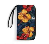 FZQVSWTX Leather Womens Wallet Wristlet,Cupcake Candy Hearts Sweet Printed Large Capacity Clutch Credit Card Holder Purse, Realistic Hawaiian Flowers, 19.7x10.5cm