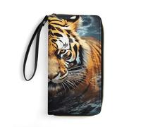 FZQVSWTX Leather Womens Wallet Wristlet,Dart Board Printed Large Capacity Clutch Credit Card Holder Purse, Cool tiger, 19.7x10.5cm