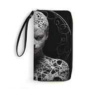 FZQVSWTX Leather Womens Wallet Wristlet,Envelope with Flowers Printed Large Capacity Clutch Credit Card Holder Purse, Spherical Sculpture, 19.7x10.5cm
