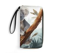 FZQVSWTX Leather Womens Wallet Wristlet,Koala And Butterfly Printed Large Capacity Clutch Credit Card Holder Purse, Koala and Butterfly, 19.7x10.5cm
