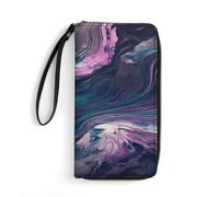 FZQVSWTX Leather Womens Wallet Wristlet,Sitting on A Branch Printed Large Capacity Clutch Credit Card Holder Purse, Blue and Purple Swirl, 19.7x10.5cm