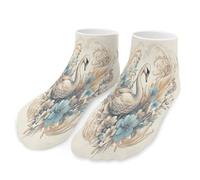 FZQVSWTX Men Women Ankle Socks Colorful Low Cut Socks Flowers And Swans Printed for All Seasons, Flowers and Swans, 32-40