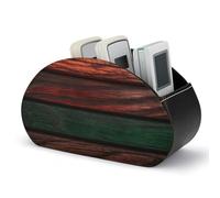 FZQVSWTX Remote Control Holder,Dark Wood Texture Printed PU Leather Remote Caddy Desktop Organizer with 5 Compartments for Media Accessories & Office Supplies Storage
