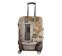 FZQVSWTX Washable Luggage Protector Suitcase Cover, A Brown Rabbit Printed Travel Elastic Suitcase Protector Fits 19-32 Inch Luggage, White Bathroom Painting, XL