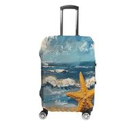 FZQVSWTX Washable Luggage Protector Suitcase Cover, A Brown Rabbit Printed Travel Elastic Suitcase Protector Fits 19-32 Inch Luggage, Starfish on the Beach, M