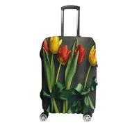 FZQVSWTX Washable Luggage Protector Suitcase Cover, Clean Simple Leaves Printed Travel Elastic Suitcase Protector Fits 19-32 Inch Luggage, Yellow and Red Flowers, M