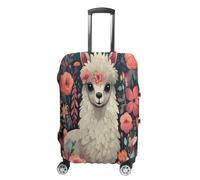 FZQVSWTX Washable Luggage Protector Suitcase Cover, Cute Llama Floral Printed Travel Elastic Suitcase Protector Fits 19-32 Inch Luggage, Cute Llama Floral, L